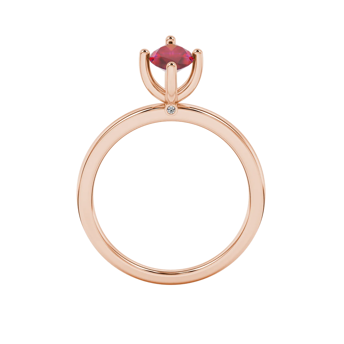 Marquise cut raspberry red gemstone ring, rose gold surprise diamond setting.