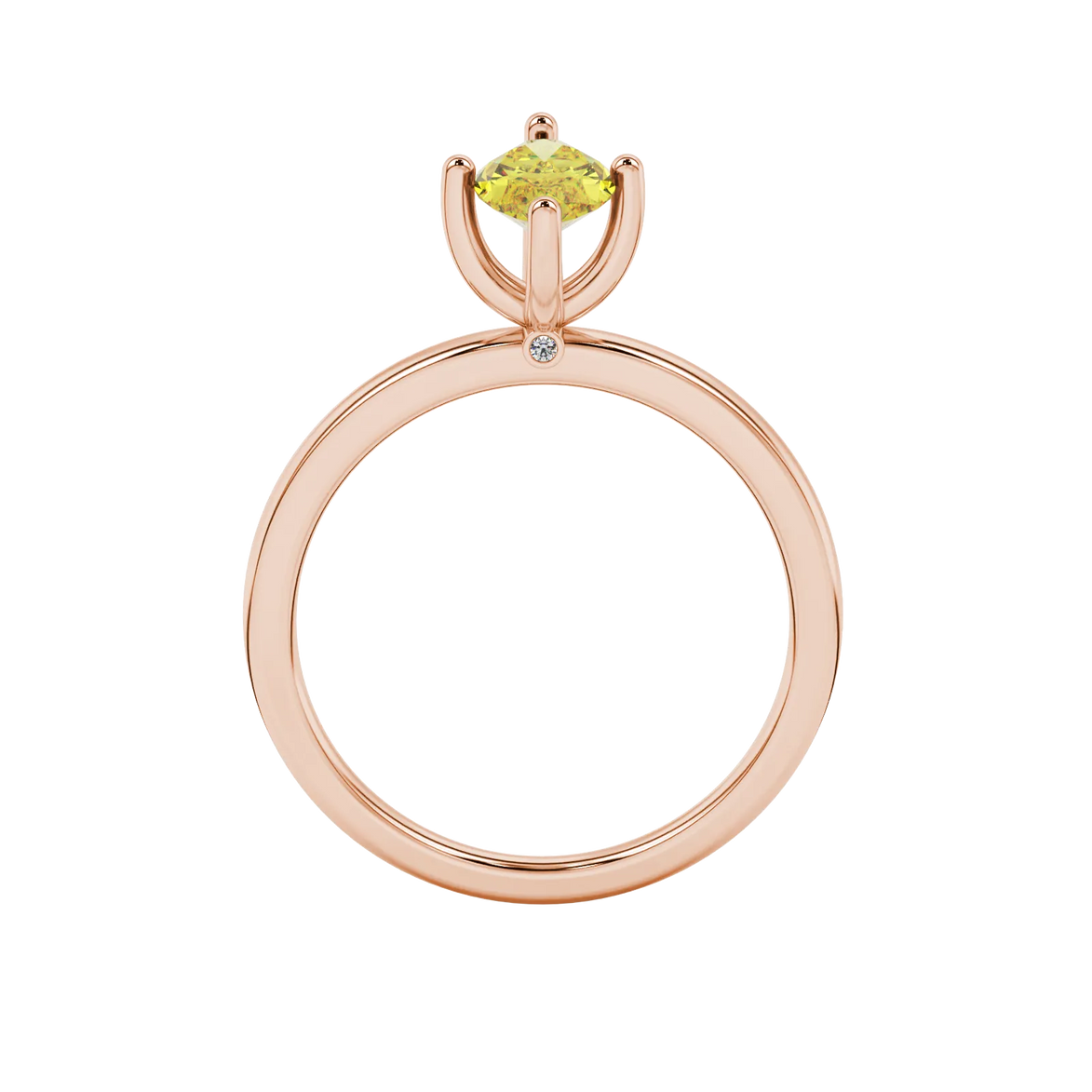 Marquise cut canary yellow gemstone ring, rose gold surprise diamond setting.