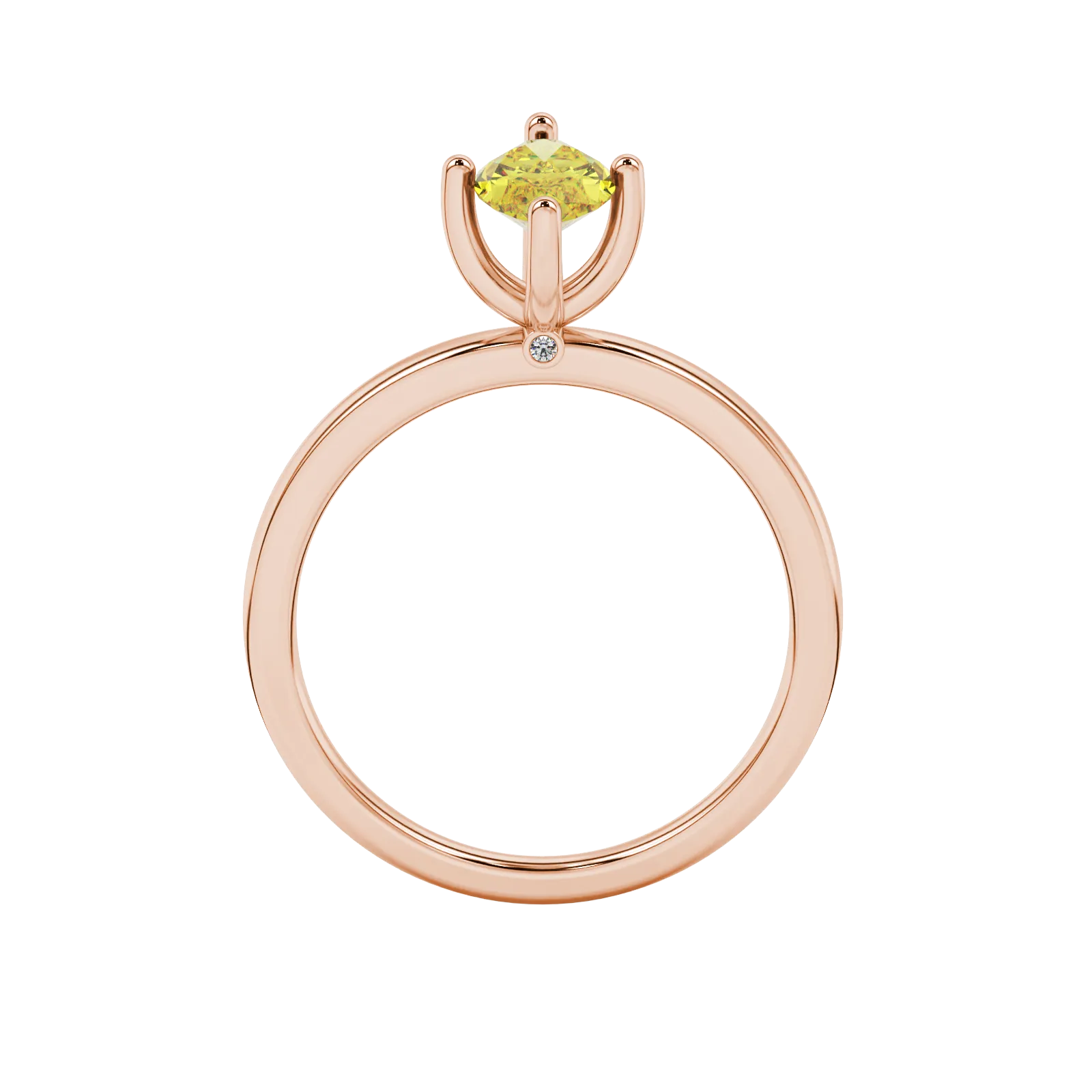 Marquise cut canary yellow gemstone ring, rose gold surprise diamond setting.