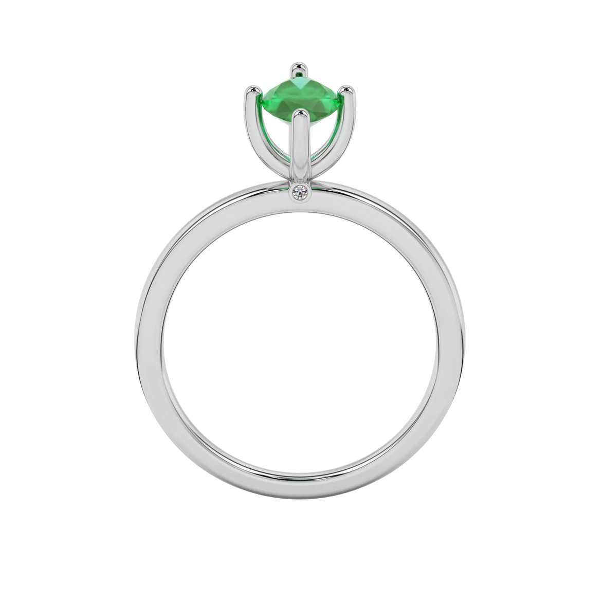 Marquise cut emerald green gemstone ring, white gold surprise diamond setting.