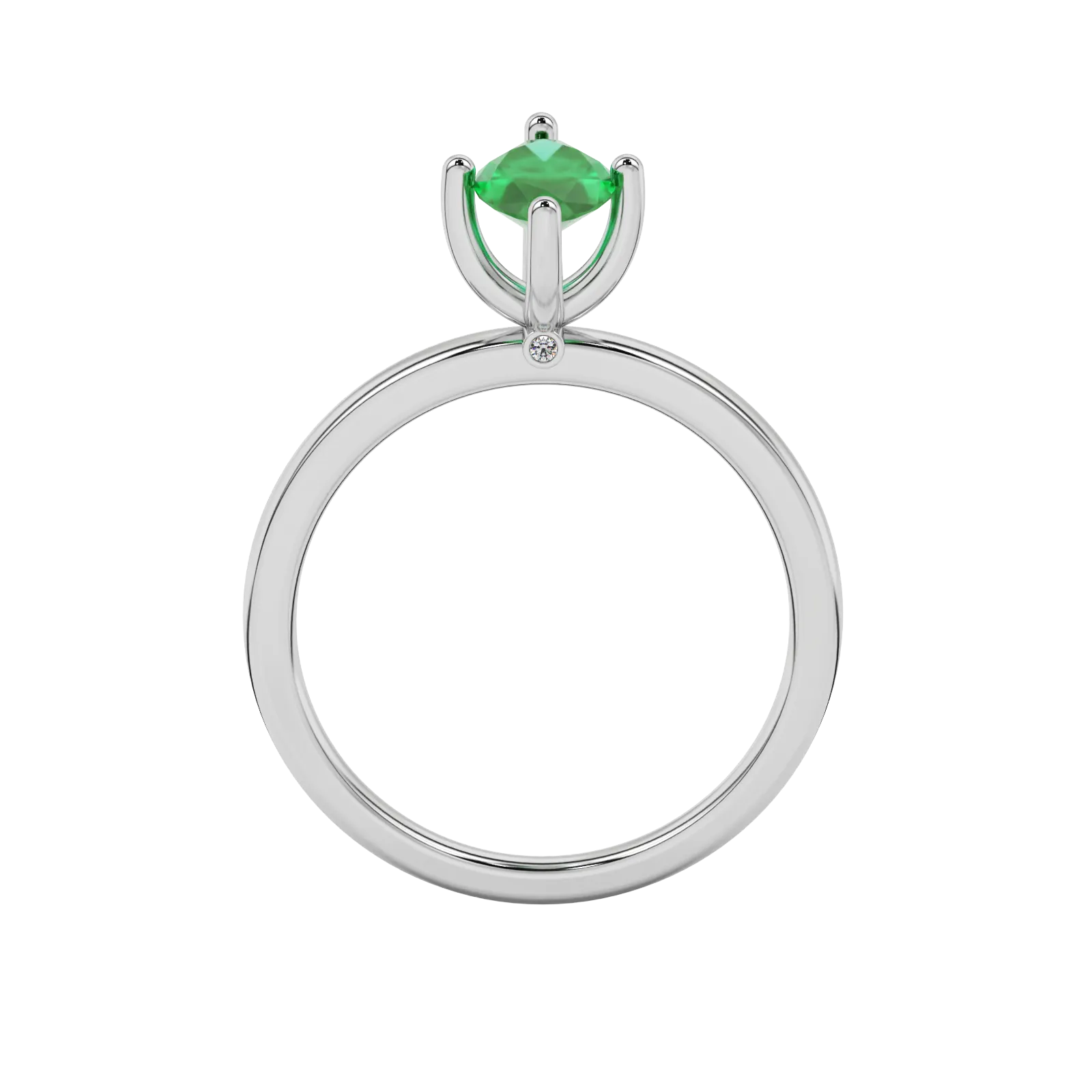 Marquise cut emerald green gemstone ring, white gold surprise diamond setting.