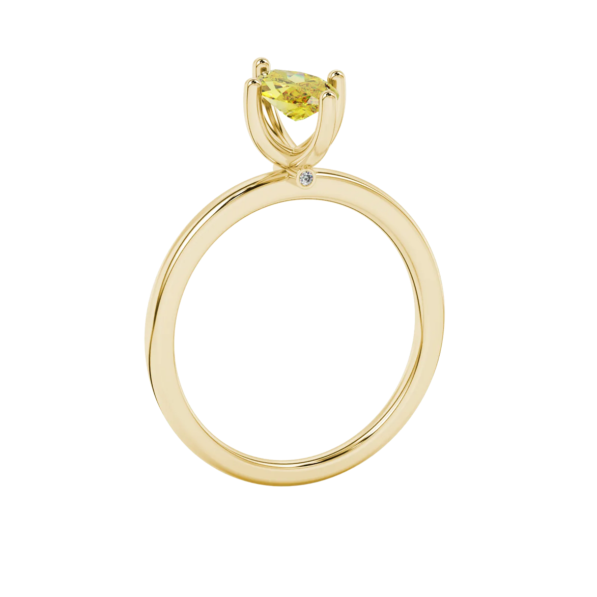 Side profile, yellow gold canary yellow ring, surprise diamond gallery.