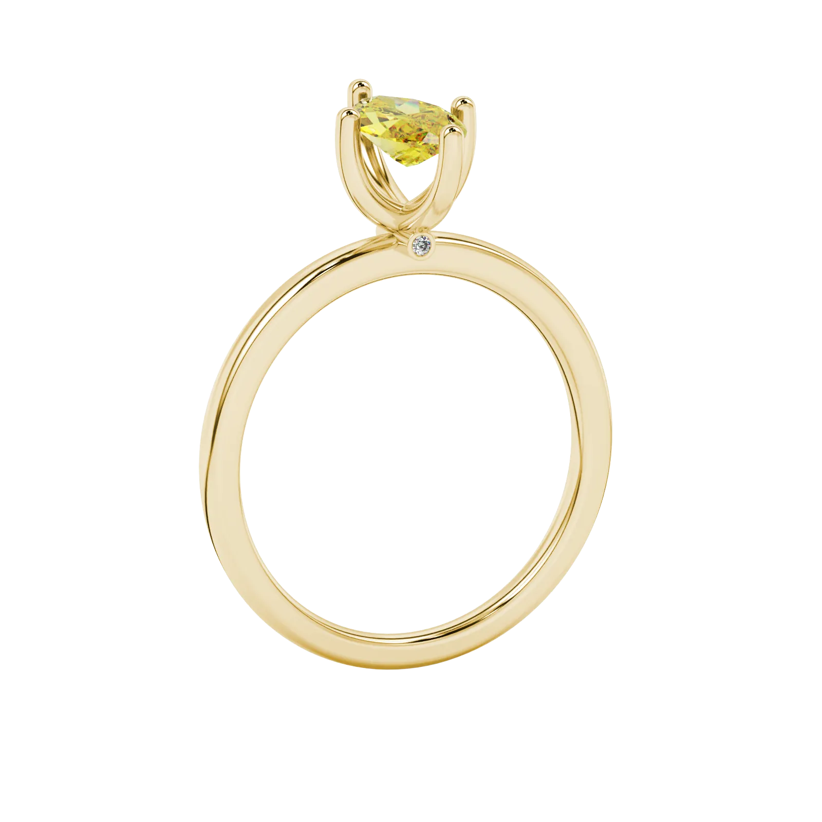 Side profile, yellow gold canary yellow ring, surprise diamond gallery.