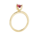 Side profile, yellow gold raspberry red ring, surprise diamond gallery.