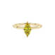 Close-up, marquise cut canary yellow gemstone, yellow gold surprise diamond ring.
