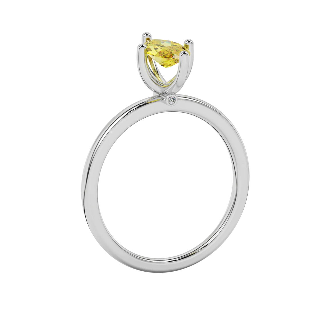 Side profile, white gold canary yellow ring, surprise diamond gallery.