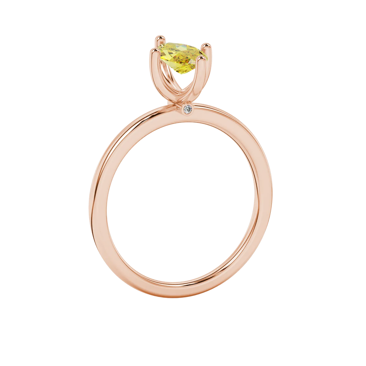 Side profile, rose gold canary yellow ring, surprise diamond gallery.