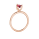Side profile, rose gold raspberry red ring, surprise diamond gallery.