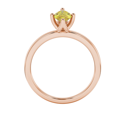Marquise cut canary yellow gemstone ring, rose gold tulip basket setting.