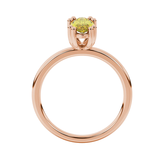 Marquise cut canary yellow gemstone ring, rose gold vintage basket setting.