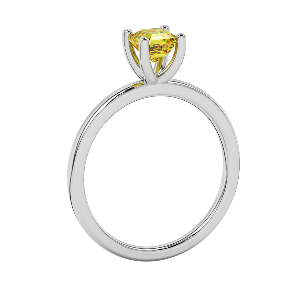 Asscher cut gemstone solitaire ring in gold with four-prong setting