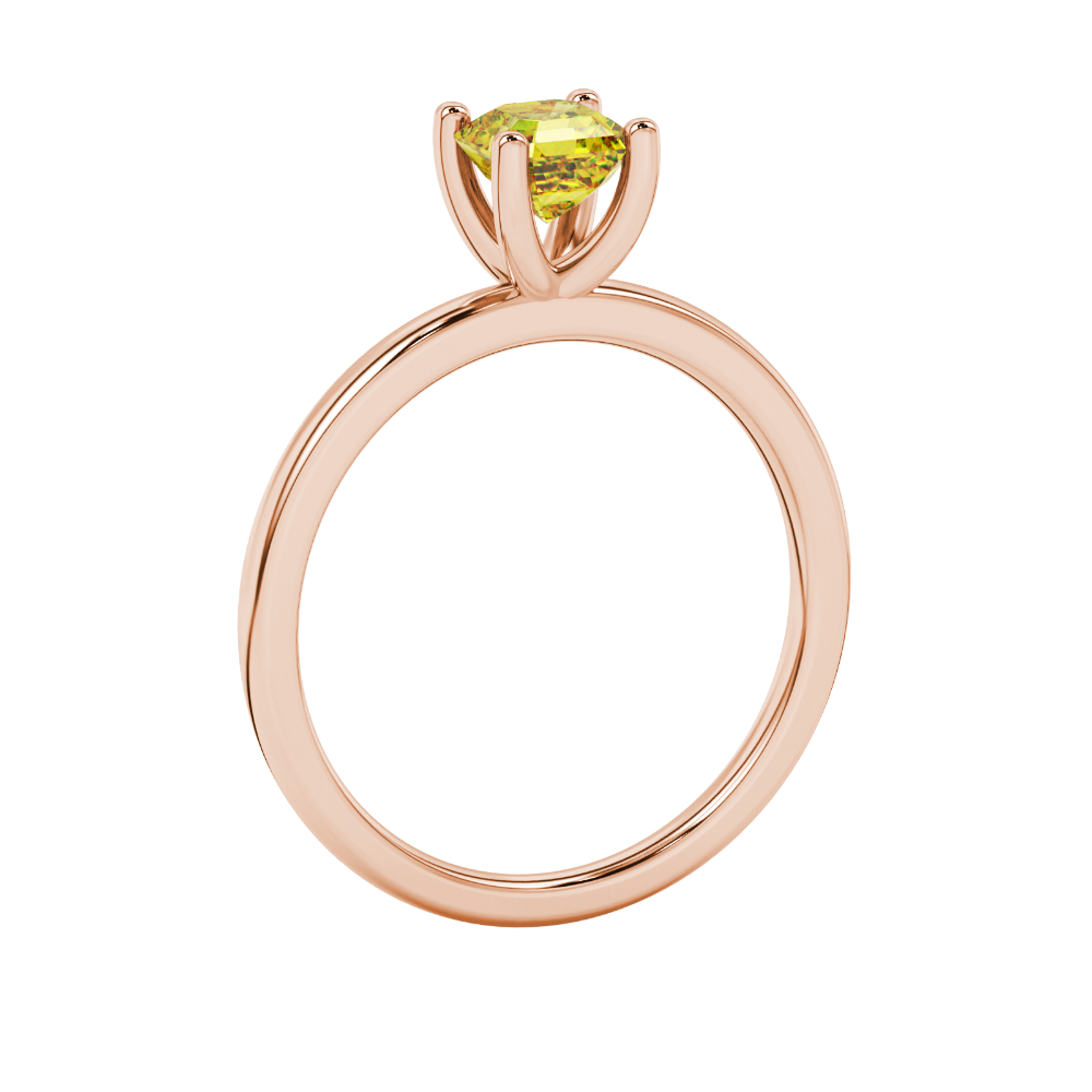 Asscher cut gemstone solitaire ring in gold with four-prong setting