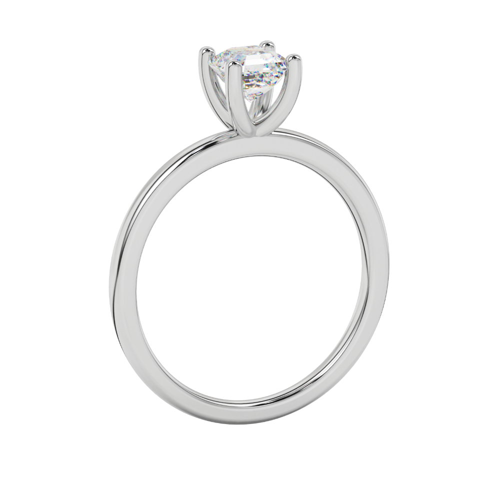 Asscher cut gemstone solitaire ring in gold with four-prong setting
