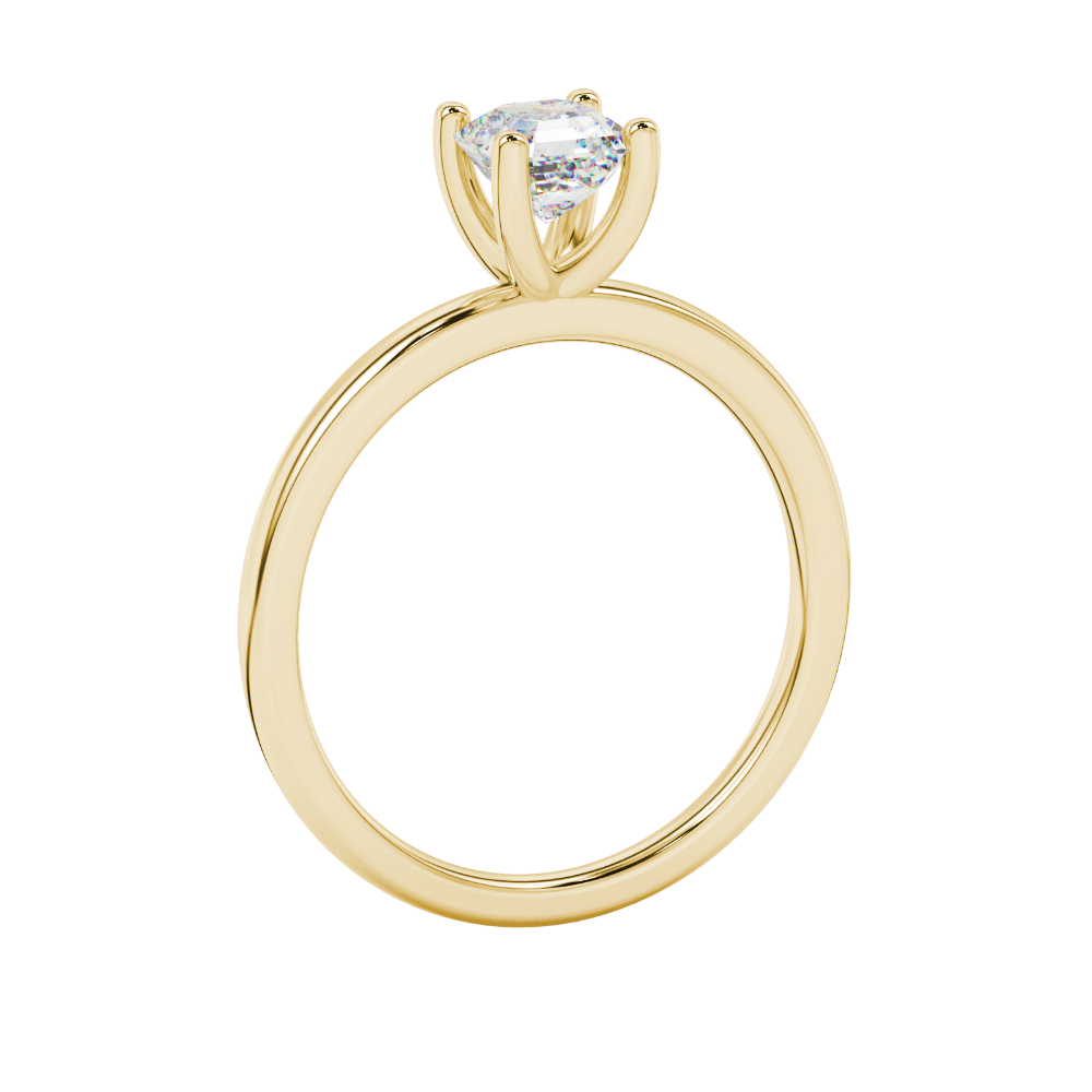 Asscher cut gemstone solitaire ring in gold with four-prong setting