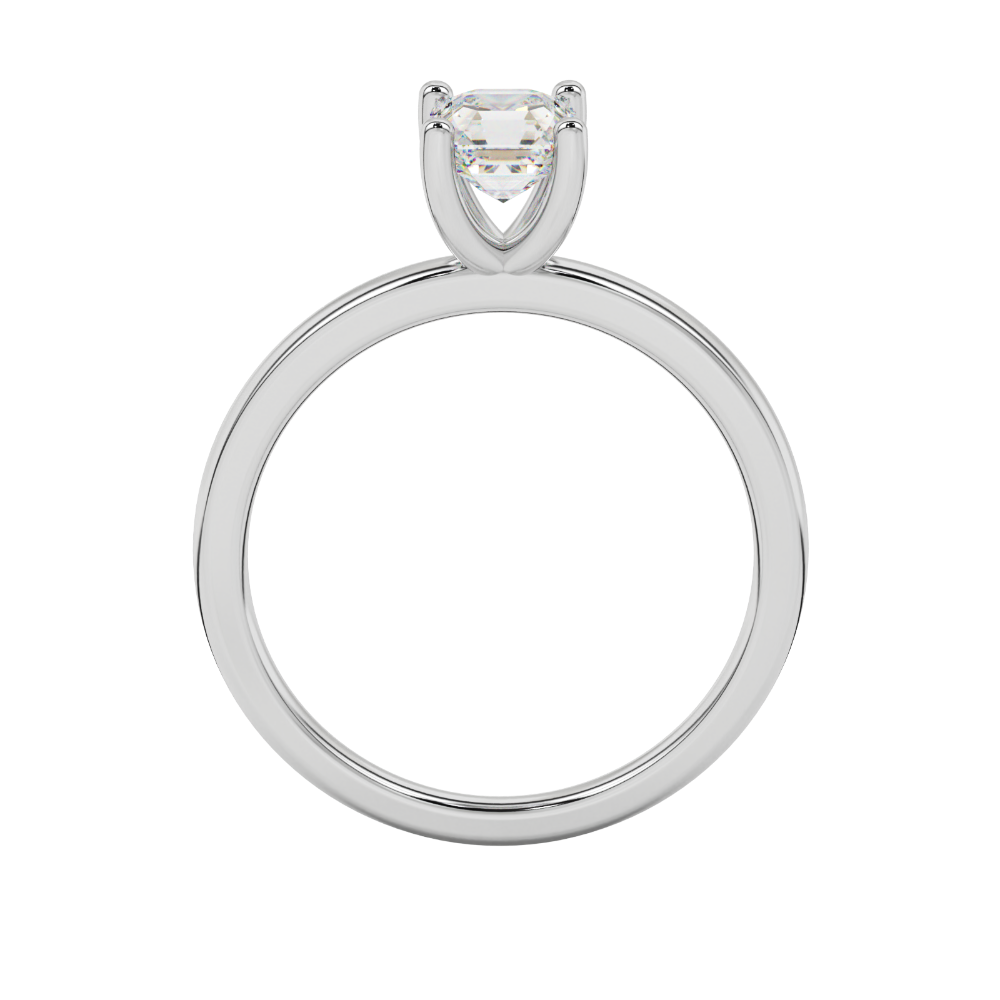 Asscher cut gemstone solitaire ring in gold with four-prong setting