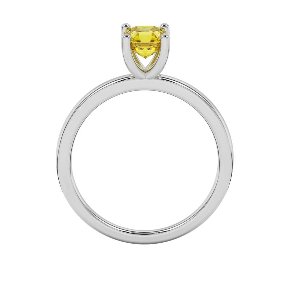 Asscher cut gemstone solitaire ring in gold with four-prong setting