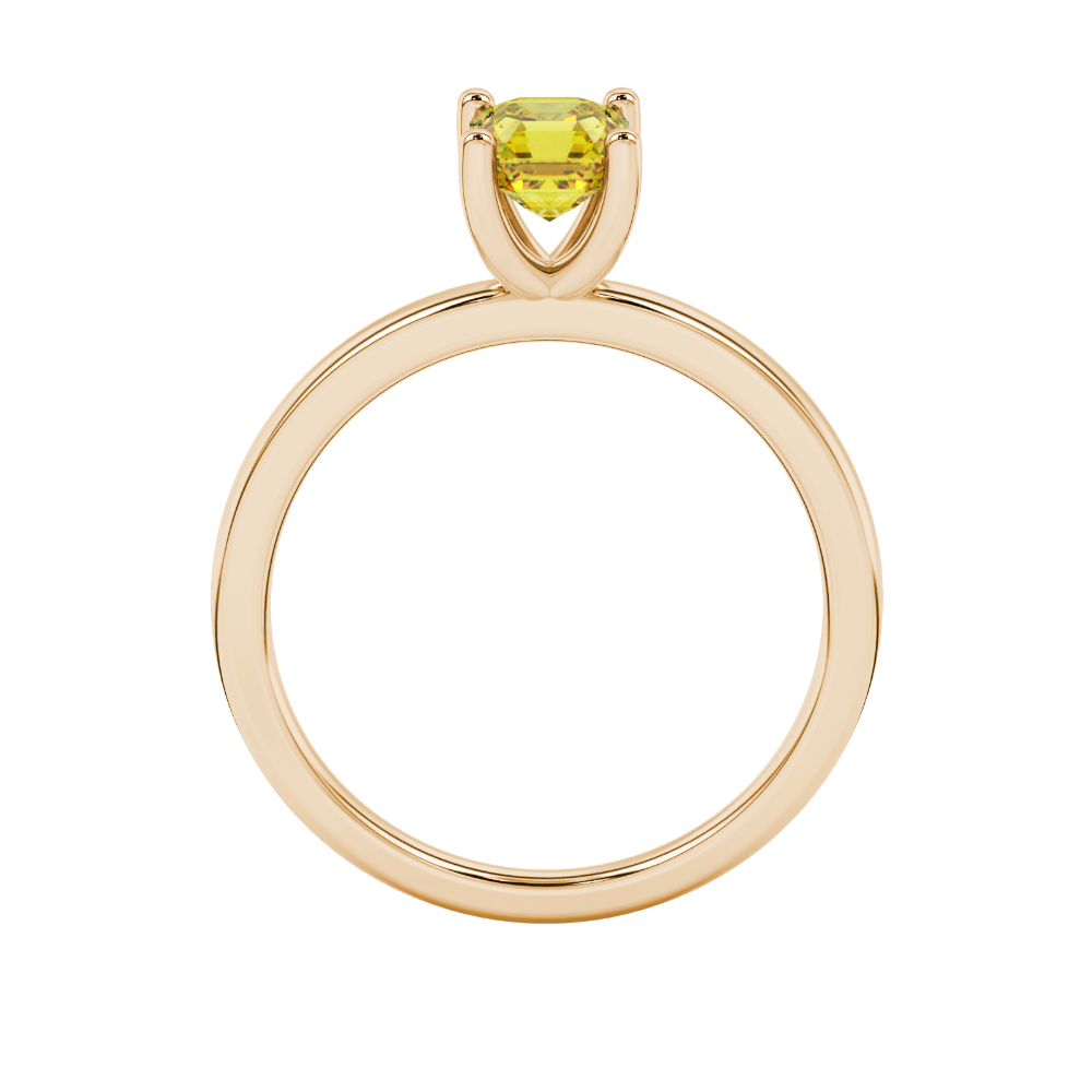 Asscher cut gemstone solitaire ring in gold with four-prong setting