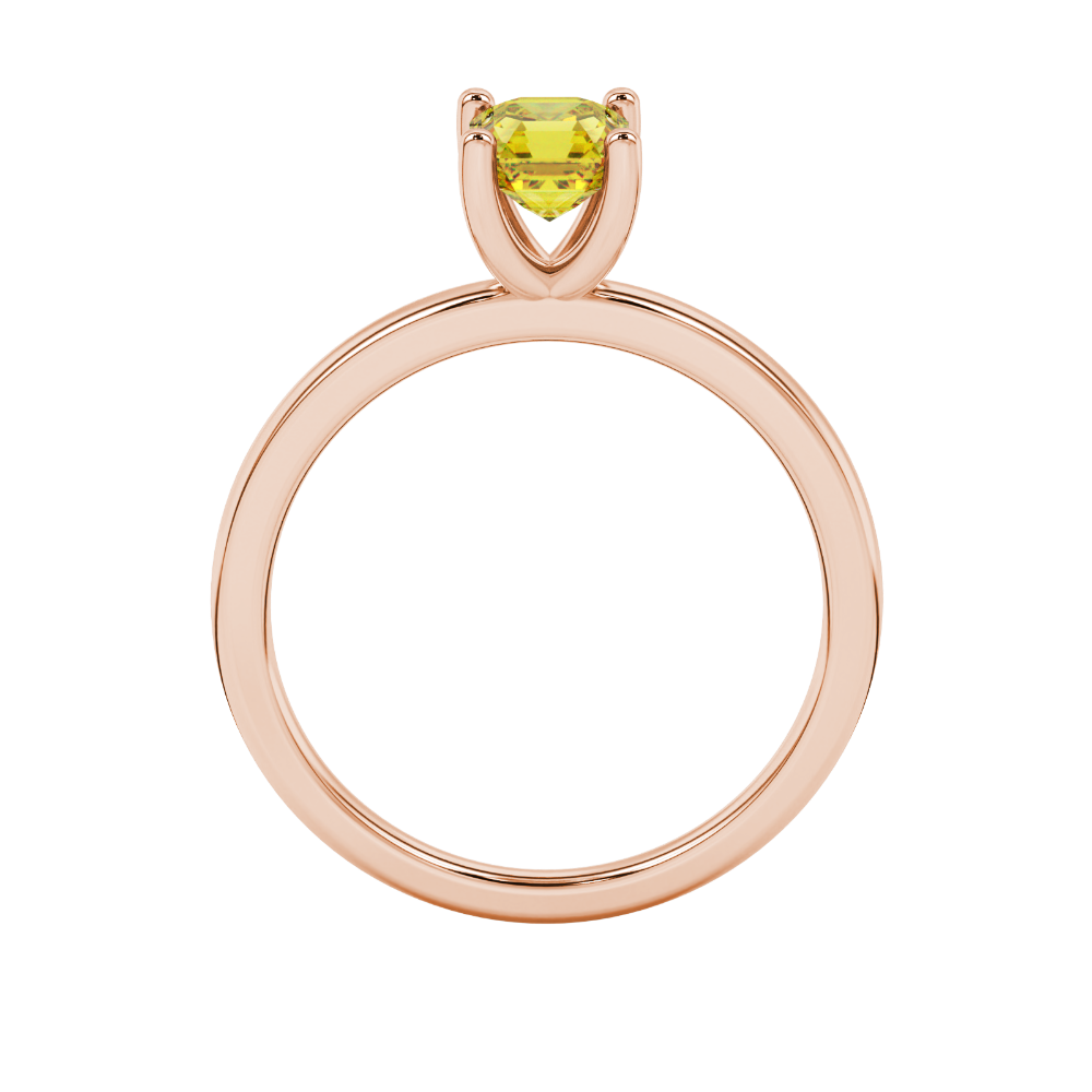 Asscher cut gemstone solitaire ring in gold with four-prong setting