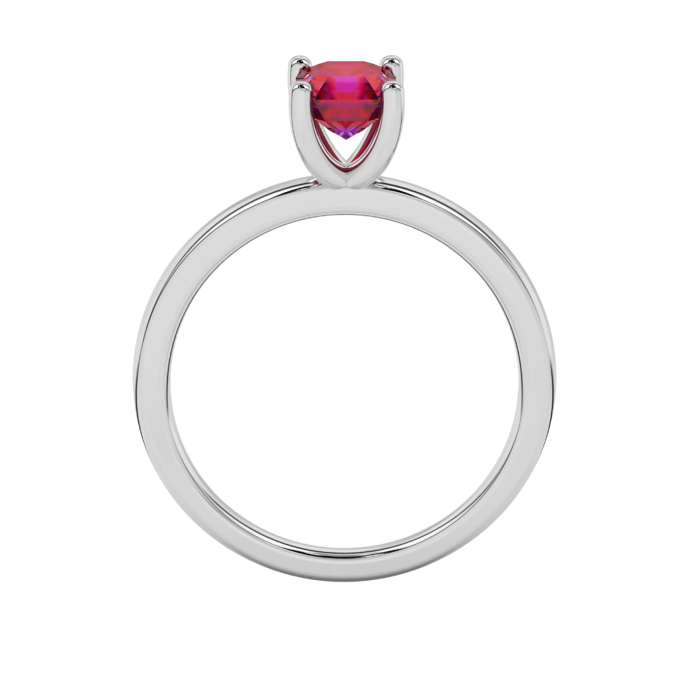 Asscher cut gemstone solitaire ring in gold with four-prong setting
