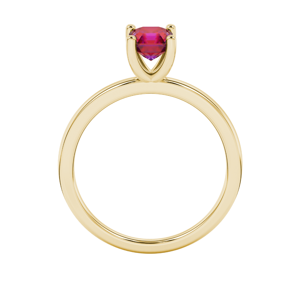 Asscher cut gemstone solitaire ring in gold with four-prong setting
