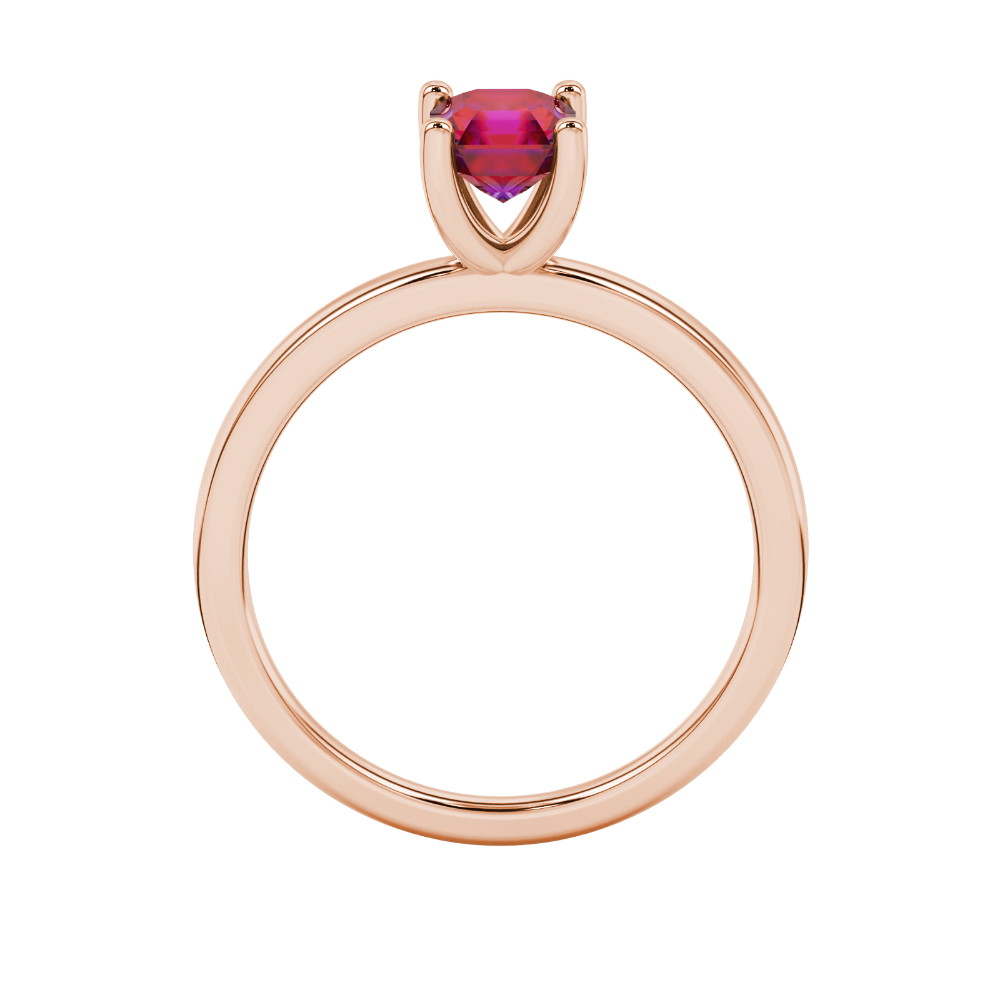 Asscher cut gemstone solitaire ring in gold with four-prong setting