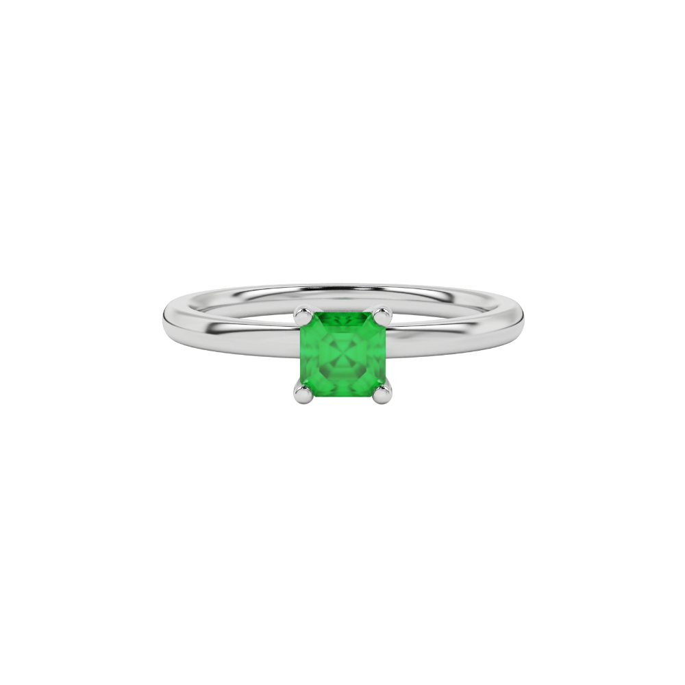 Asscher cut gemstone solitaire ring in gold with four-prong setting