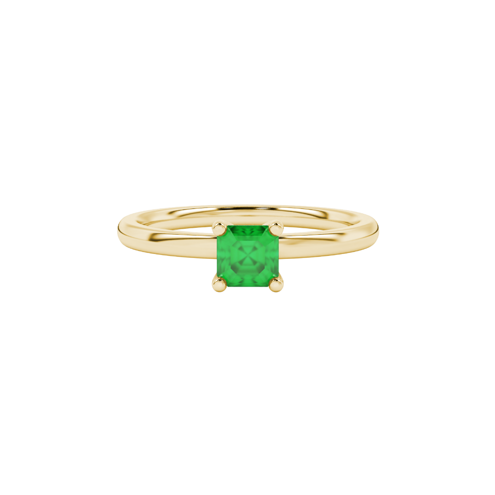 Asscher cut gemstone solitaire ring in gold with four-prong setting