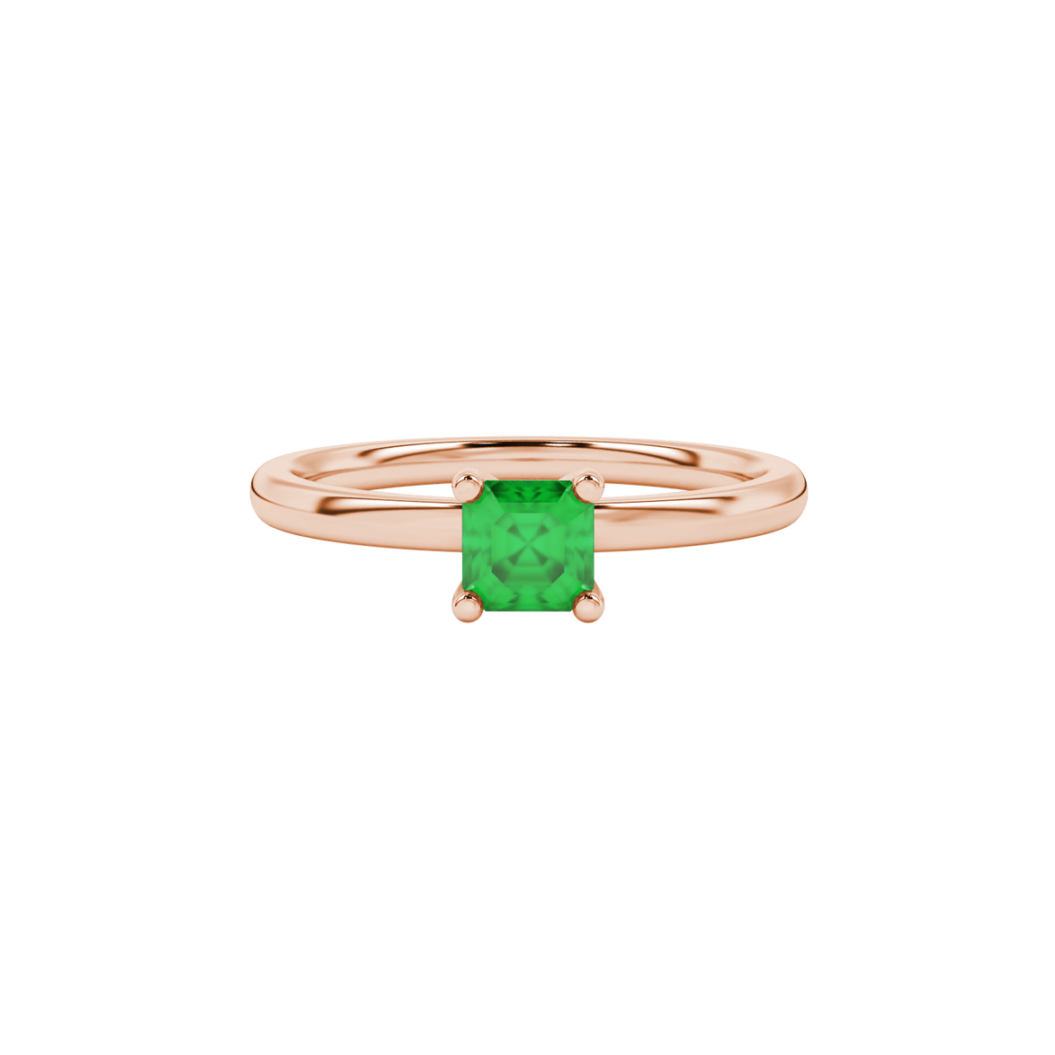 Asscher cut gemstone solitaire ring in gold with four-prong setting