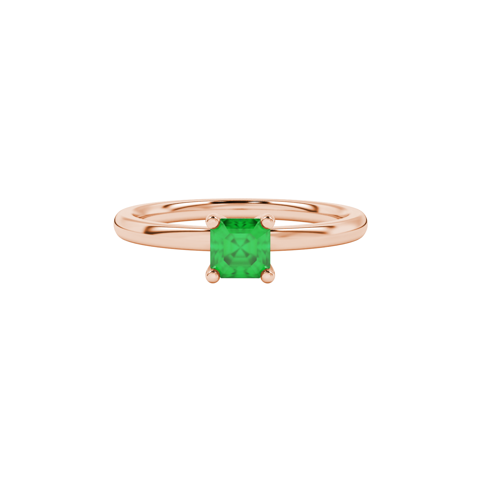 Asscher cut gemstone solitaire ring in gold with four-prong setting