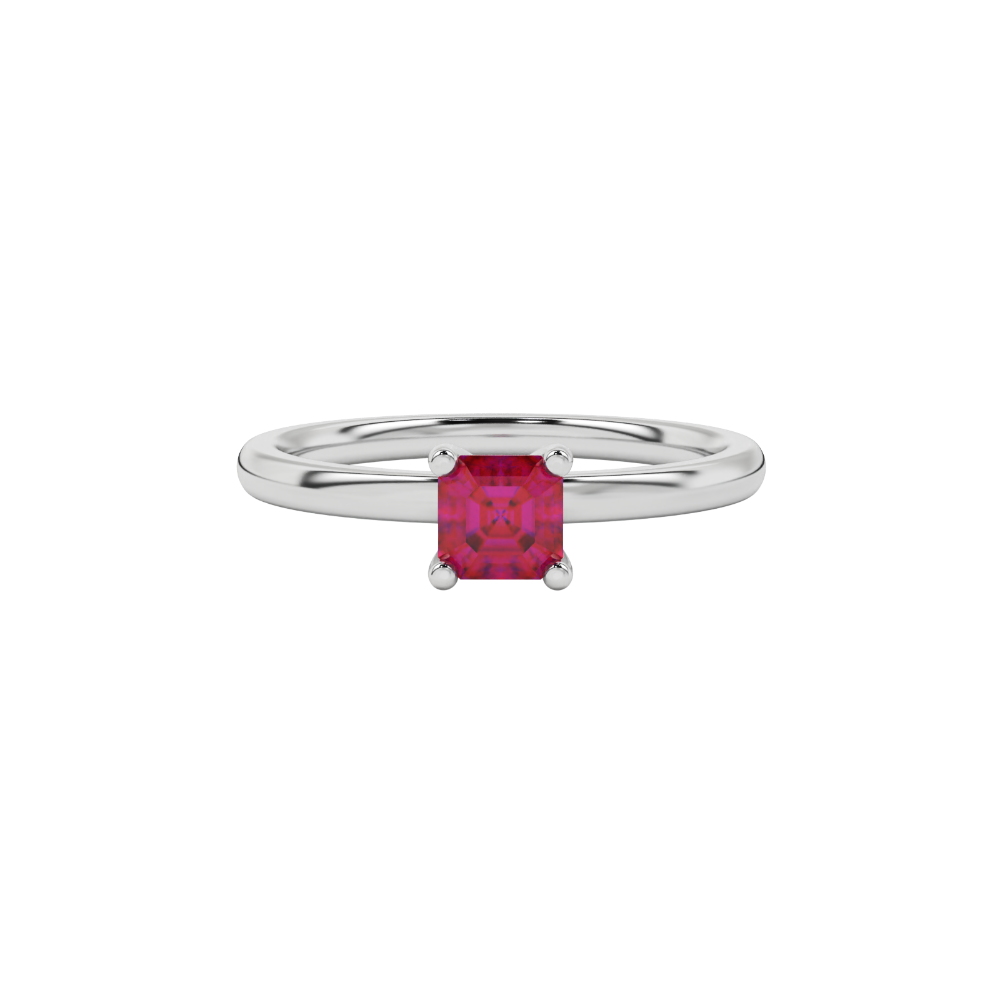 Asscher cut gemstone solitaire ring in gold with four-prong setting