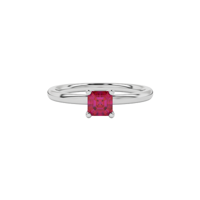 Raspberry Red gemstone classic basket ring in white gold