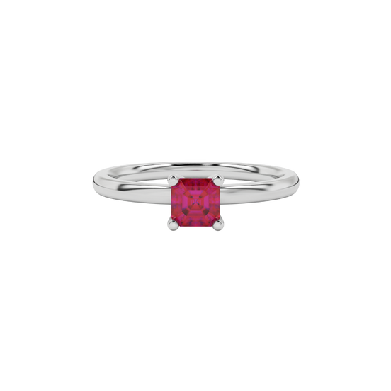 Raspberry Red gemstone classic basket ring in white gold