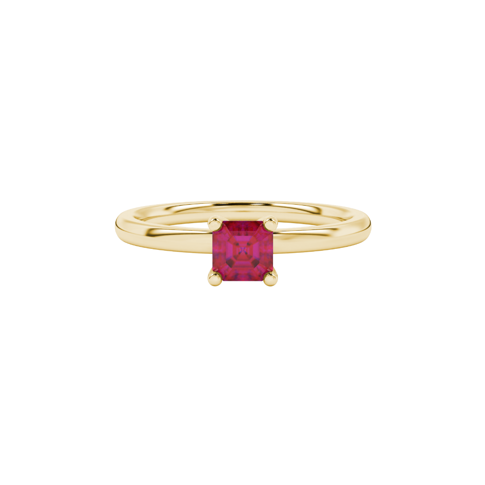 Asscher cut gemstone solitaire ring in gold with four-prong setting