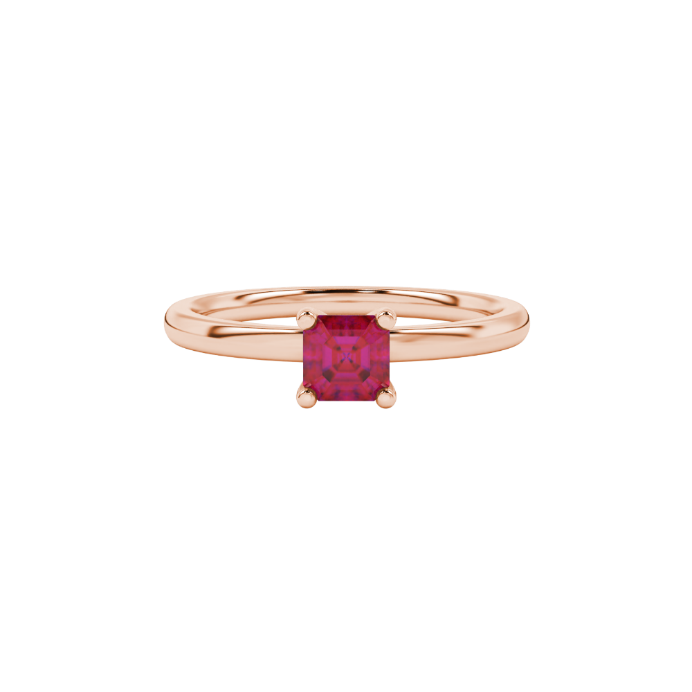 Asscher cut gemstone solitaire ring in gold with four-prong setting