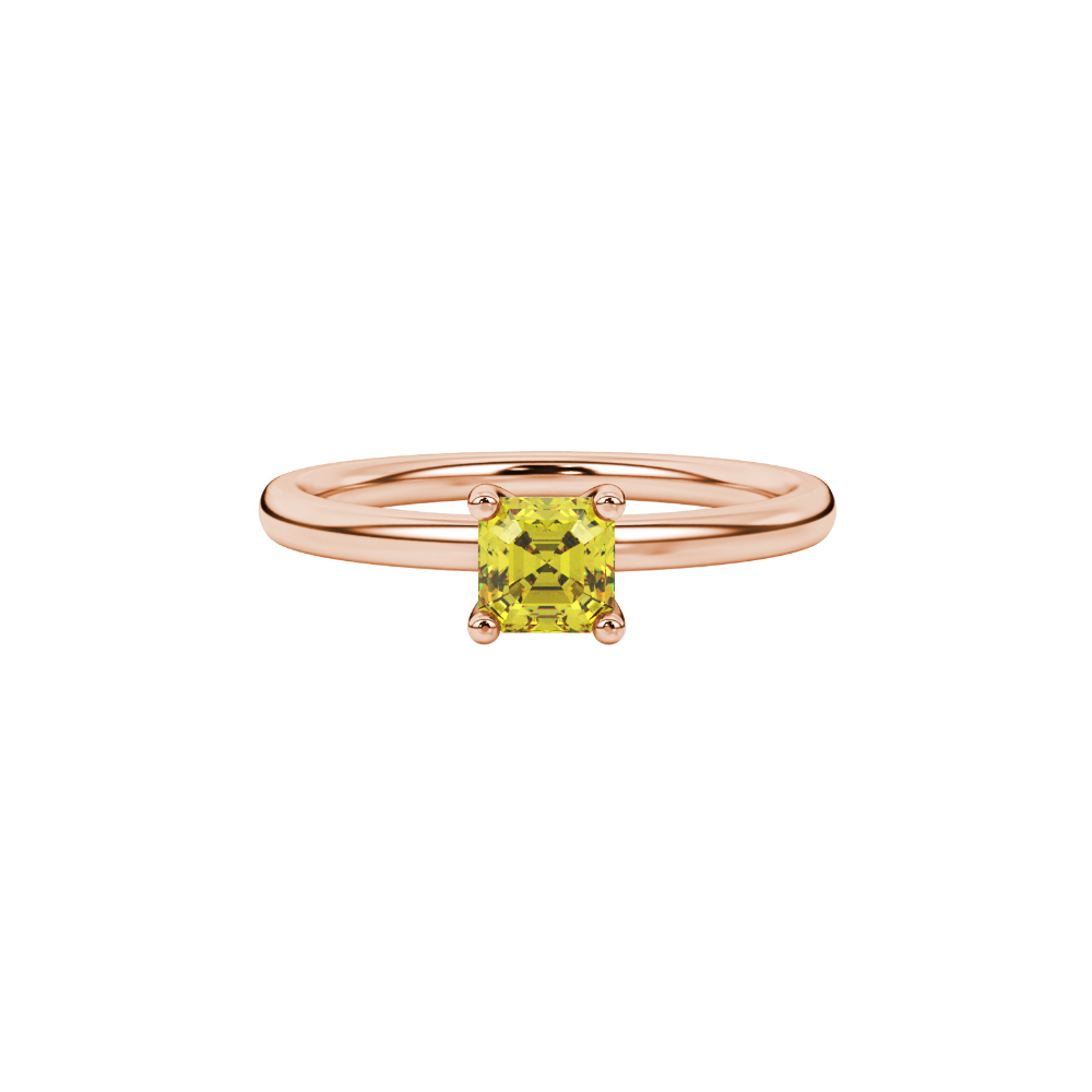 Asscher cut gemstone solitaire ring in gold with four-prong setting