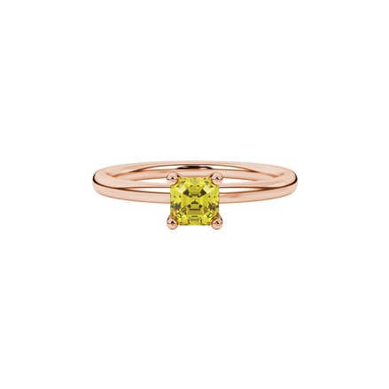 Asscher cut gemstone solitaire ring in gold with four-prong setting