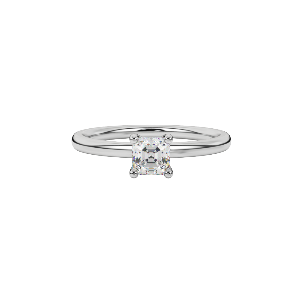 Asscher cut gemstone solitaire ring in gold with four-prong setting