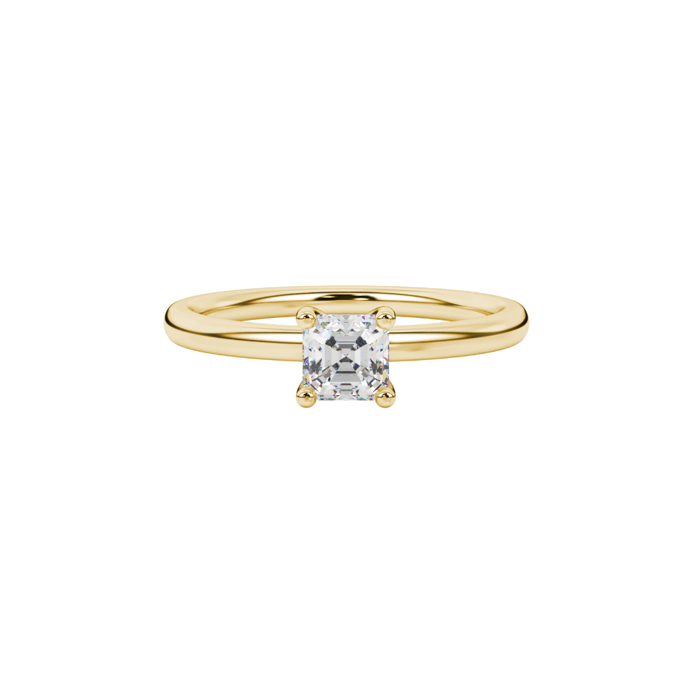 Asscher cut gemstone solitaire ring in gold with four-prong setting