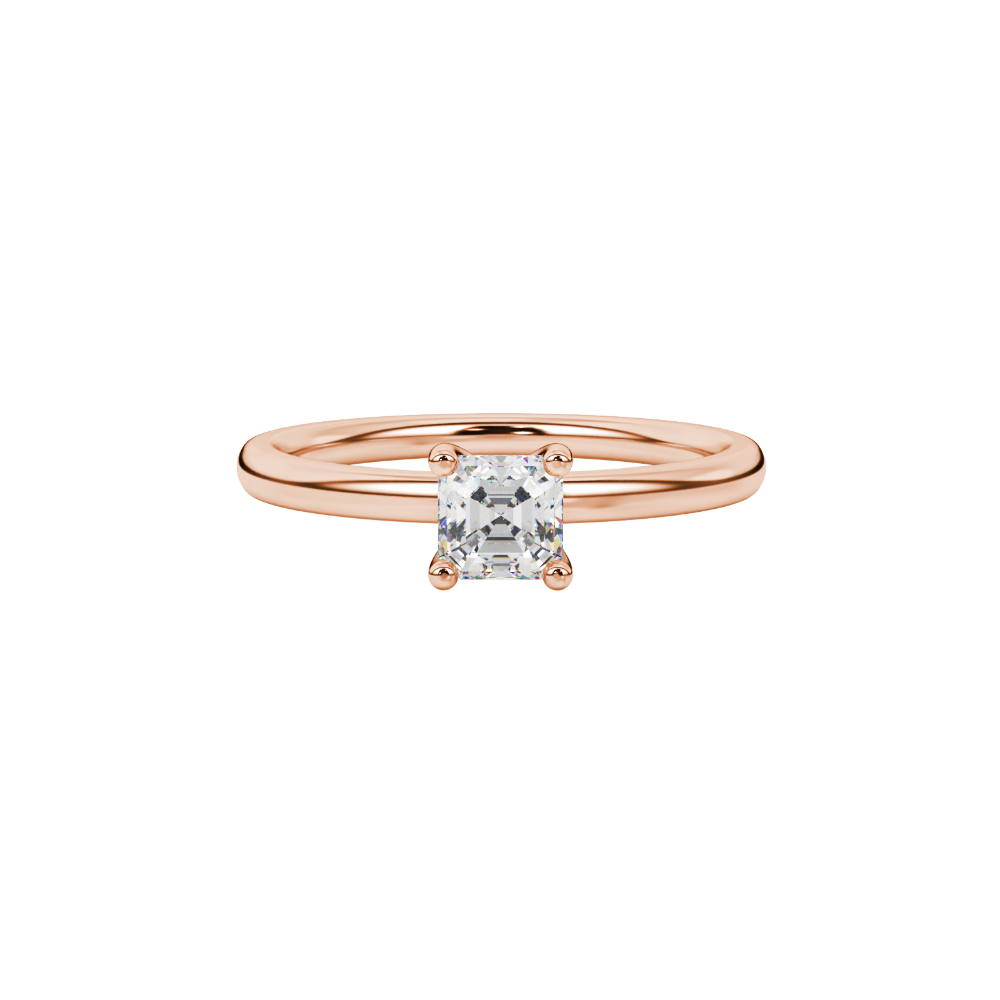 Asscher cut gemstone solitaire ring in gold with four-prong setting