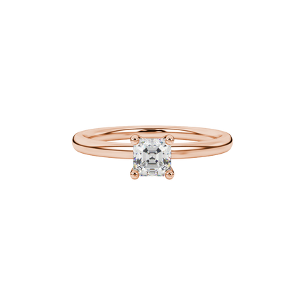 Asscher cut gemstone solitaire ring in gold with four-prong setting