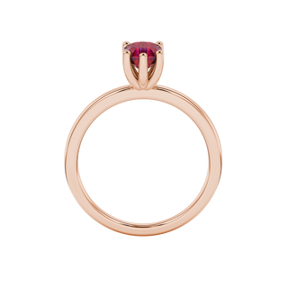 Raspberry Red gemstone six-prong basket ring in rose gold