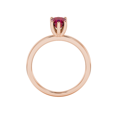Raspberry Red gemstone six-prong basket ring in rose gold