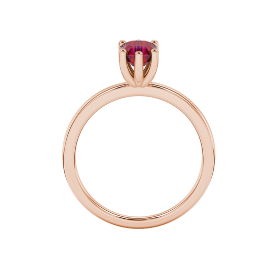 Raspberry Red gemstone six-prong basket ring in rose gold