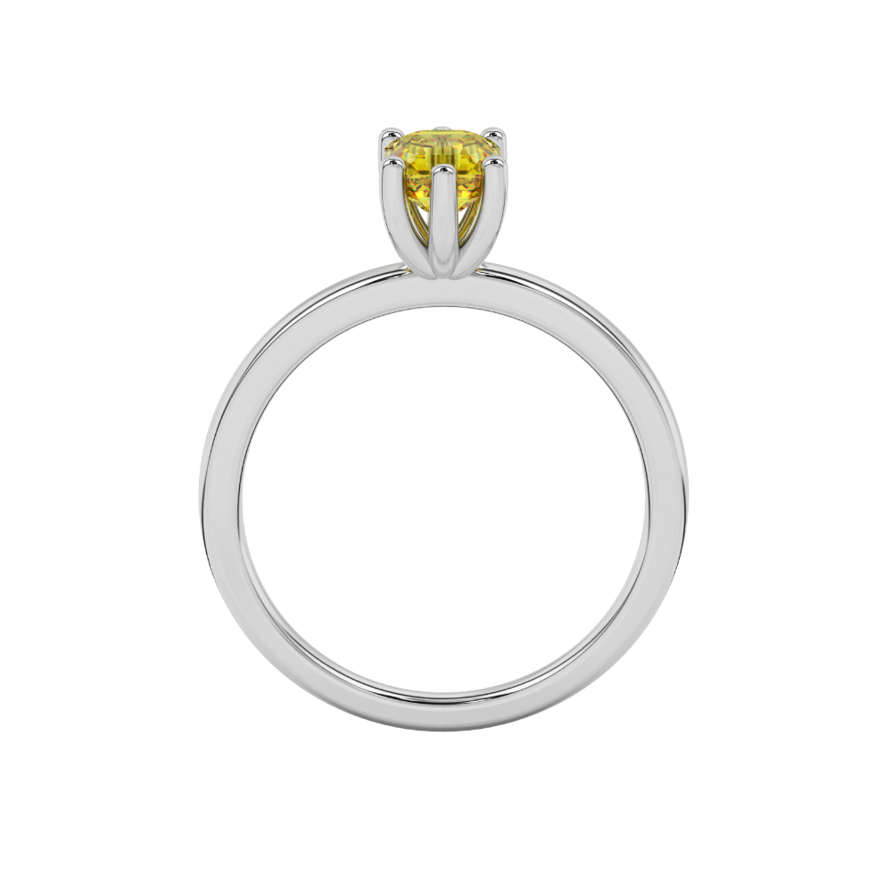 Asscher cut gemstone solitaire ring in gold with secure six-prong setting