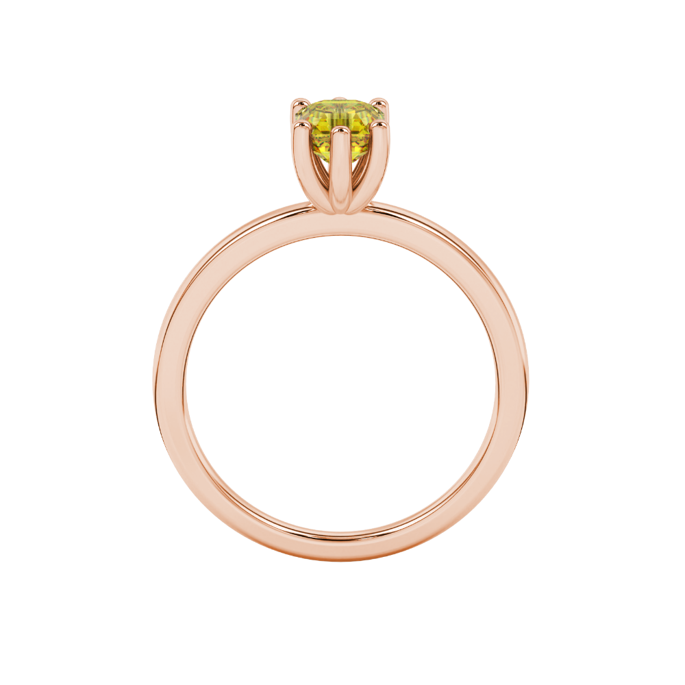 Asscher cut gemstone solitaire ring in gold with secure six-prong setting