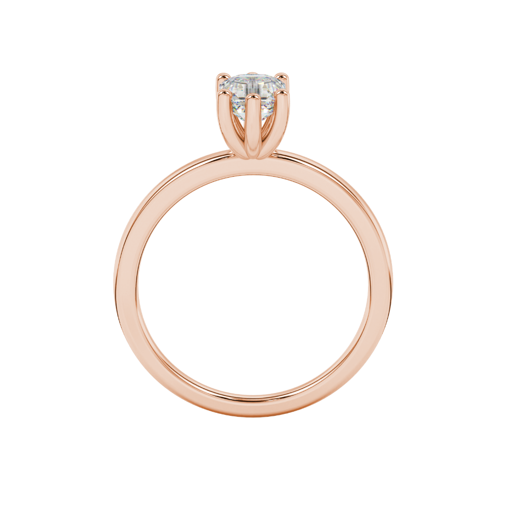 Asscher cut gemstone solitaire ring in gold with secure six-prong setting