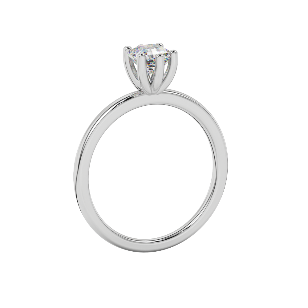 Asscher cut gemstone solitaire ring in gold with secure six-prong setting