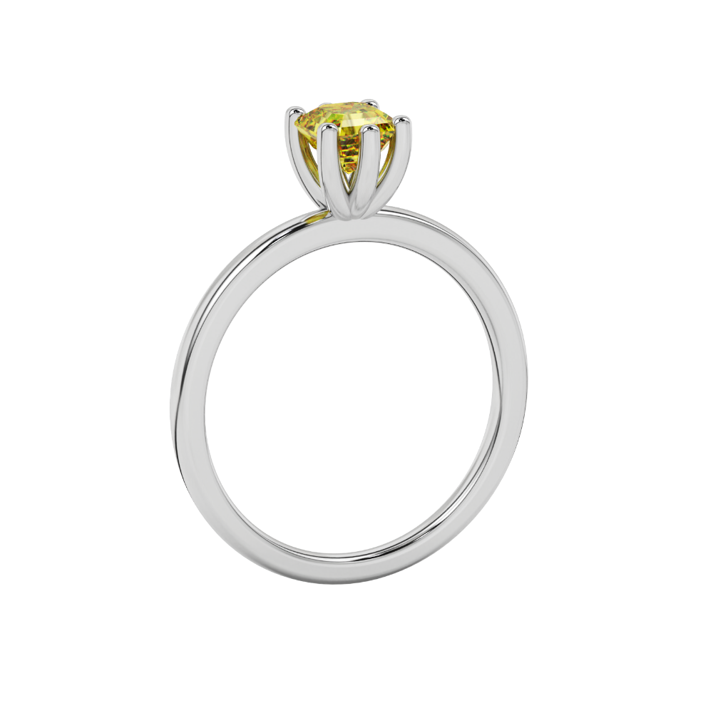 Asscher cut gemstone solitaire ring in gold with secure six-prong setting
