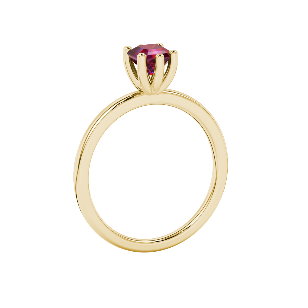 Asscher cut gemstone solitaire ring in gold with secure six-prong setting