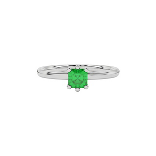 Emerald Green gemstone six-prong basket ring in white gold
